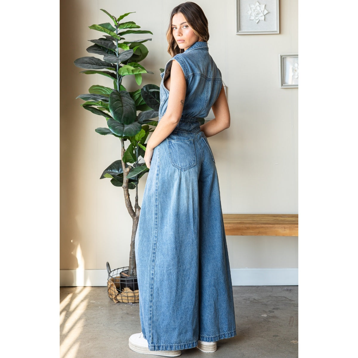 The Brandy Denim Button Down Sleeveless Jumpsuit