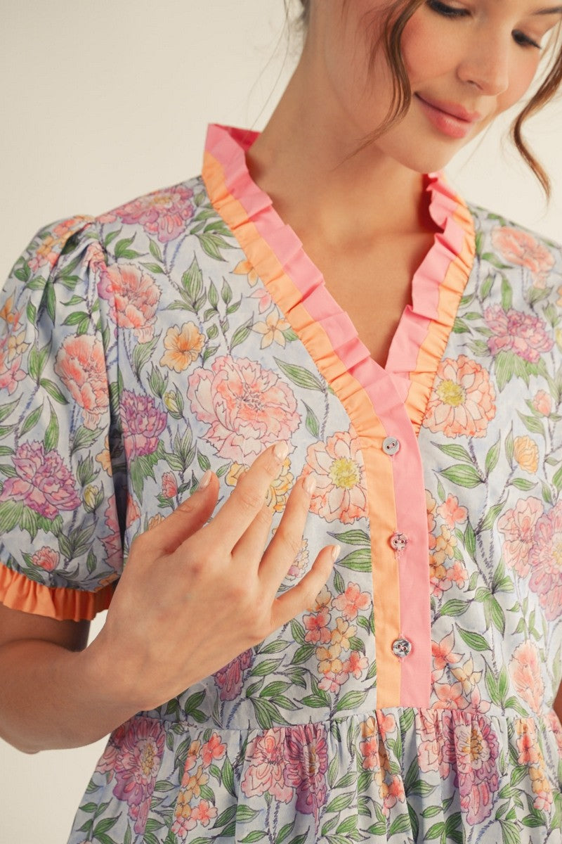 The Penny Floral Dress - Sky Blue
