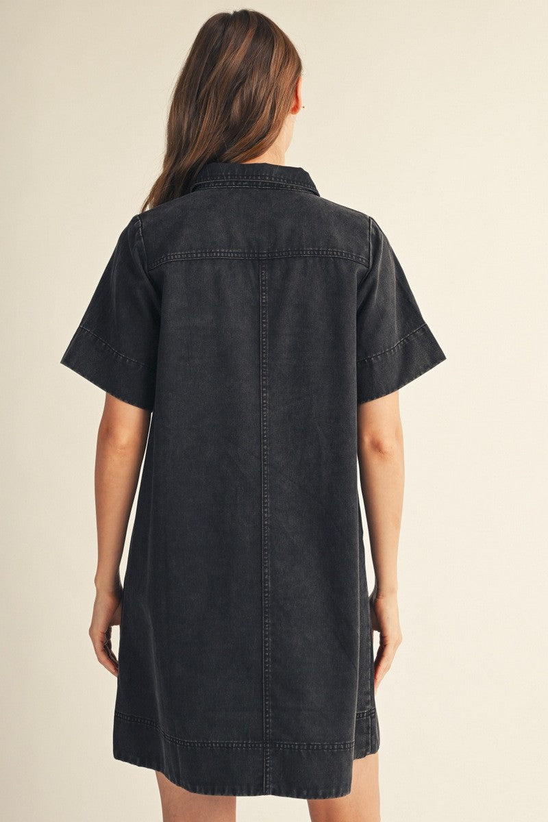 The Blake Washed Casual Shift Dress - Black