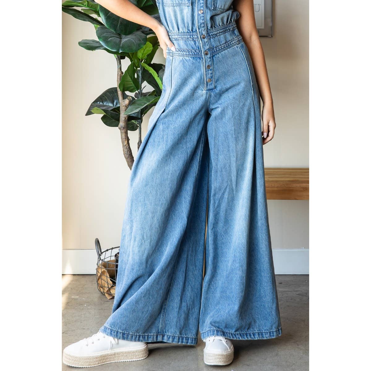 The Brandy Denim Button Down Sleeveless Jumpsuit