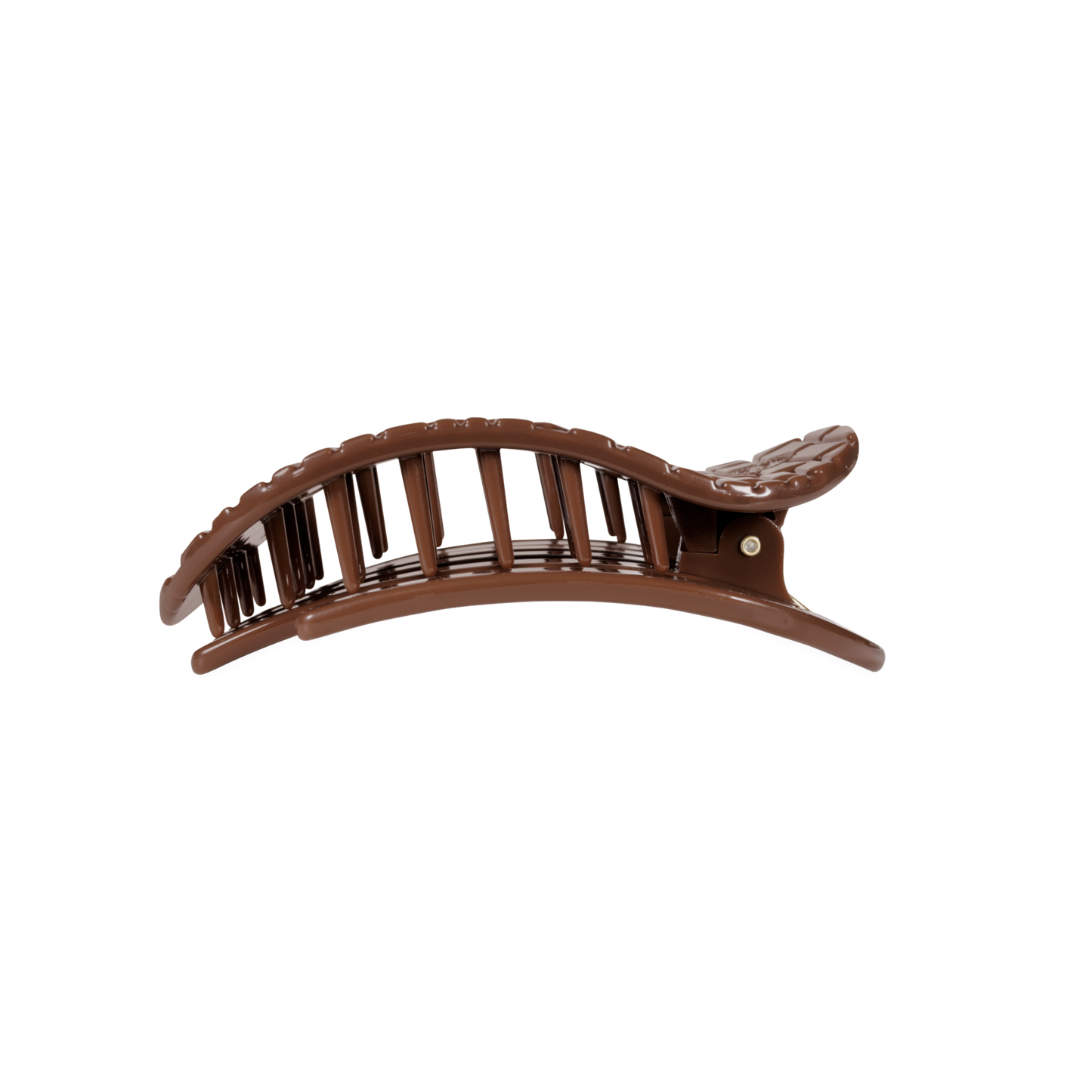 TELETIES - Medium Flat Round Hair Clip - Brown Crocodile