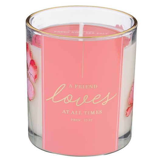 Glass Candle - Pink A Friend Loves At All Times Proverbs 17:17