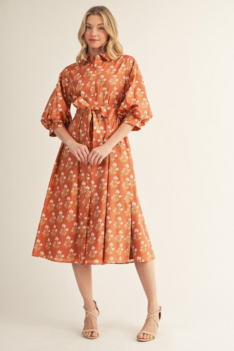 The Corrine Button Down Floral Midi Dress