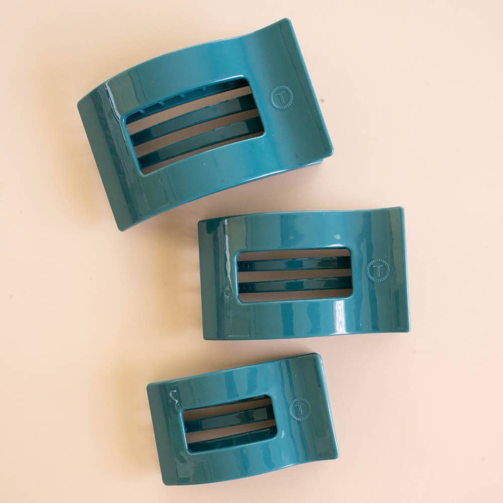 TELETIES - Large Flat Rectangle Hair Clip - Teal With It