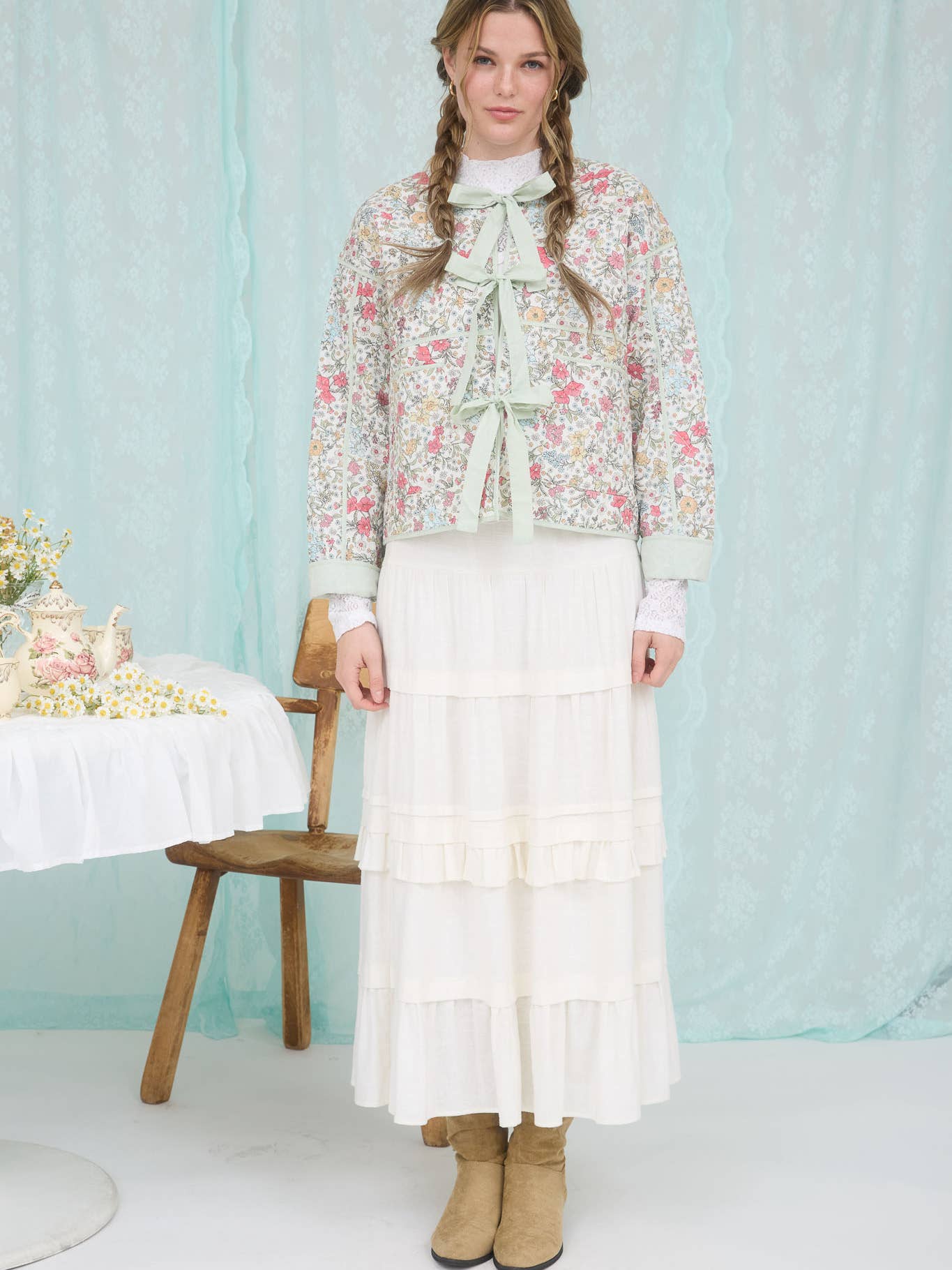The Della Floral Front Tie Quilted Jacket