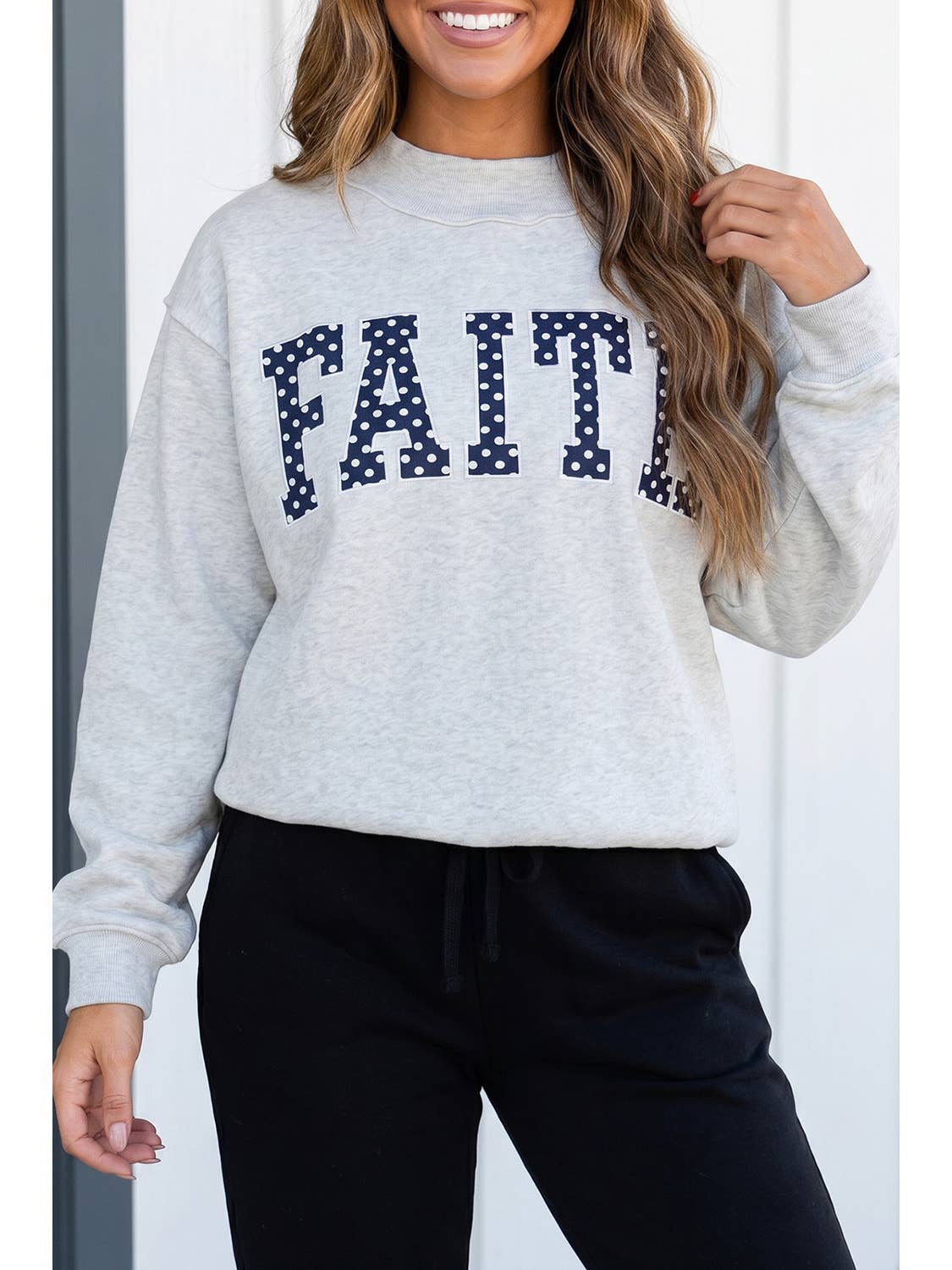 The Polka Dot Faith Patchwork Mock Neck Sweatshirt