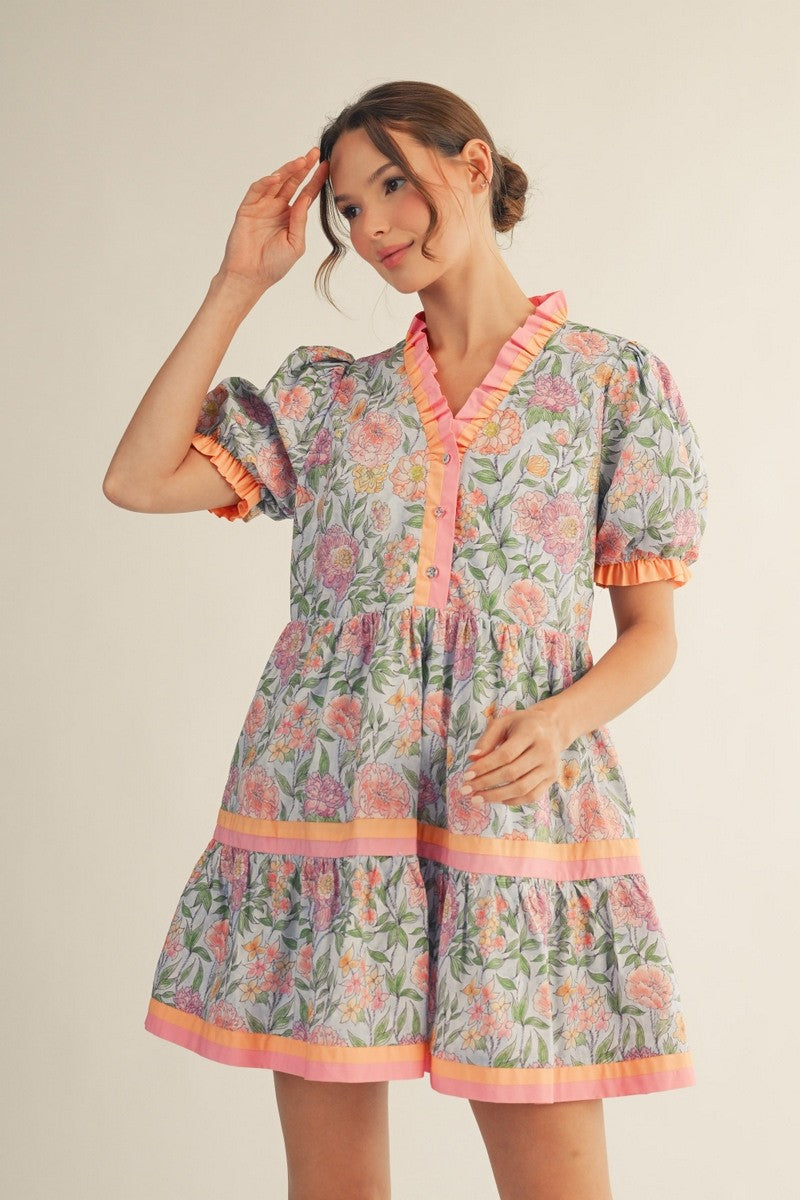 The Penny Floral Dress - Sky Blue