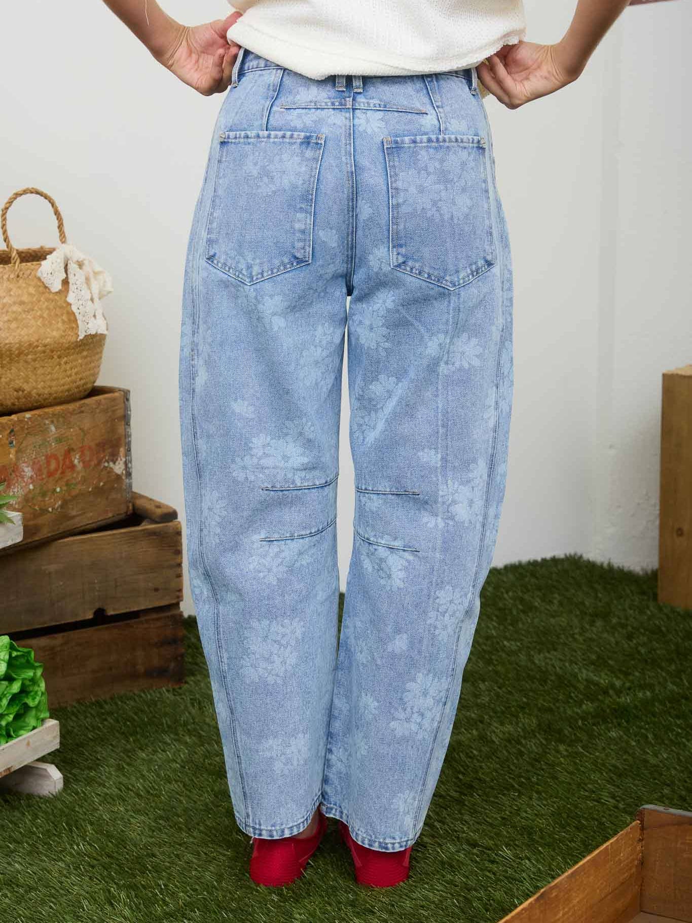 The Cali Floral Washed Denim Barrel Jeans