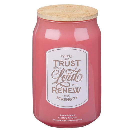 Glass Candle W/Bamboo Lid - Those Who Trust Isaiah 40:31
