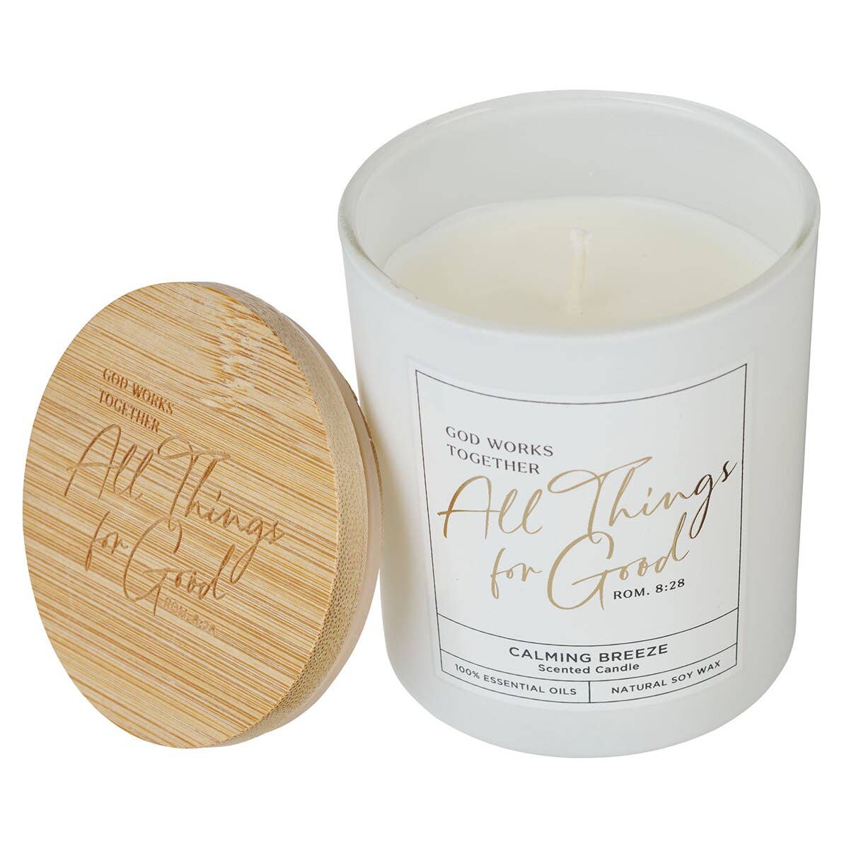 All Things For Good Calming Breeze Glass Jar Candle - Romans 8:28