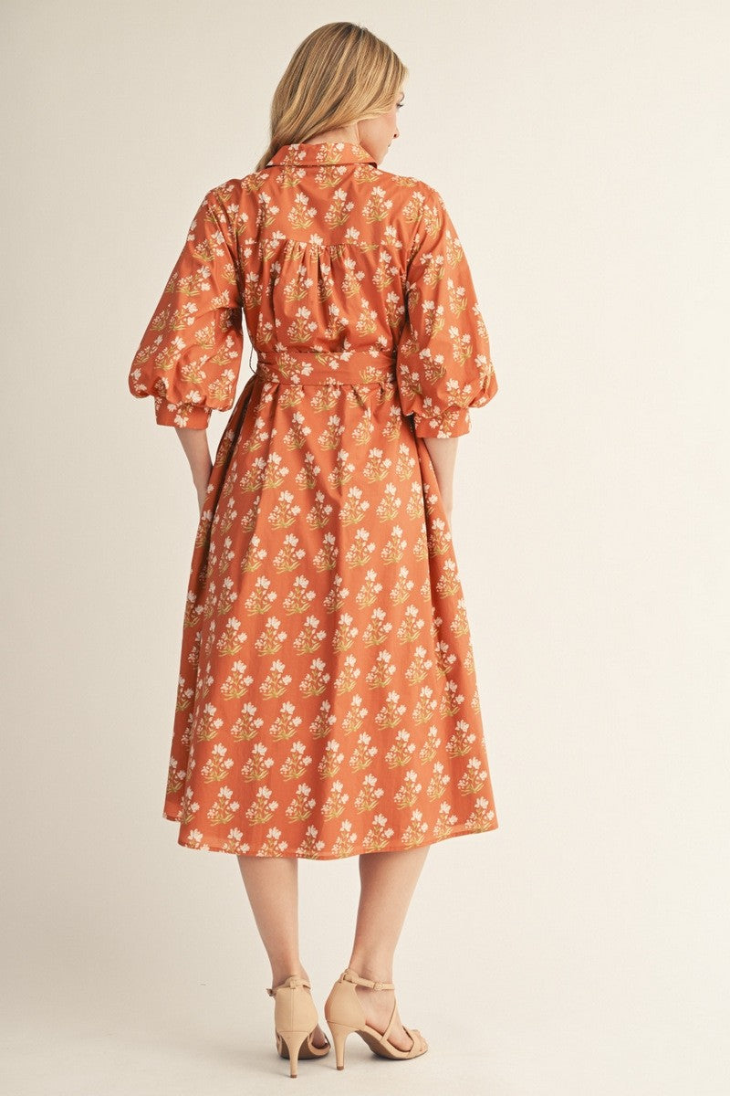 The Corrine Button Down Floral Midi Dress