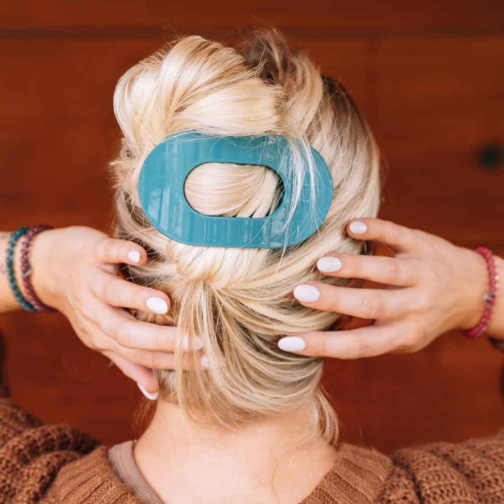TELETIES - Large Flat Round Hair Clip - Teal With It