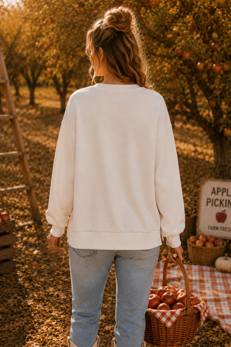 The Harlow Patchwork Pumpkin Bow Sweatshirt