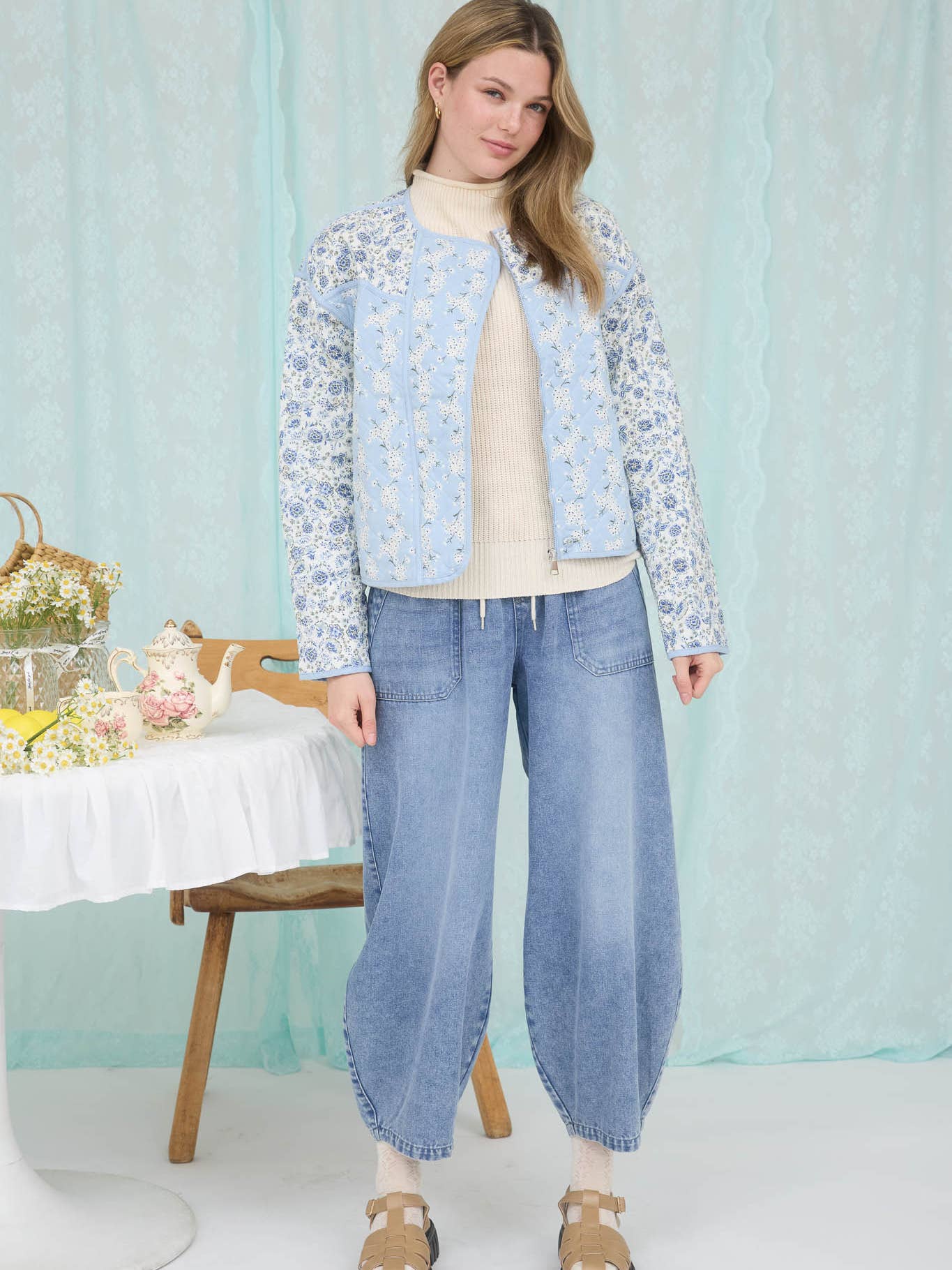 The Piper Colorblock Floral Zip-Up Quilted Jacket