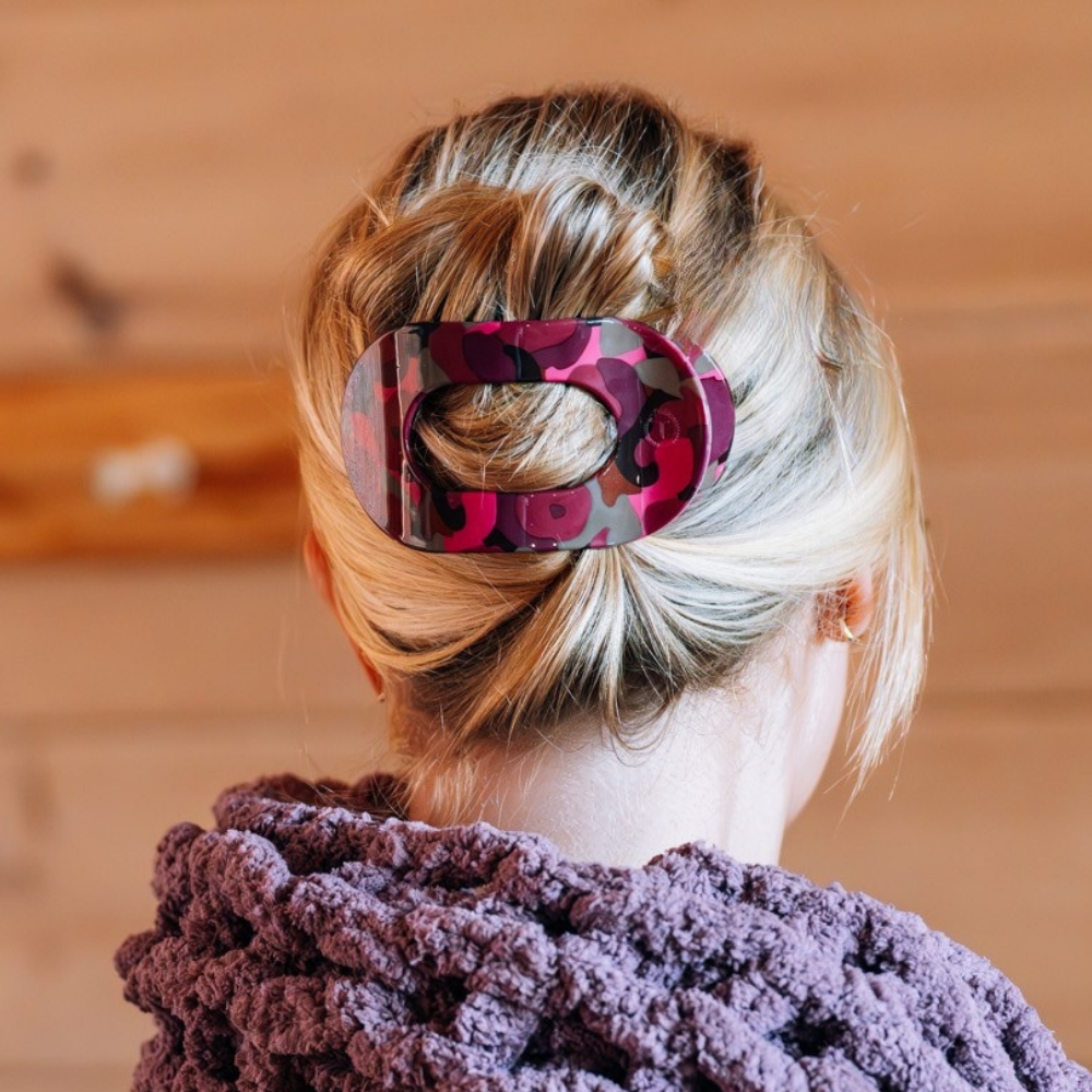 TELETIES - Large Flat Round Hair Clip - Garden Glam