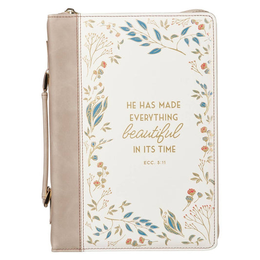 Large Bible Cover - Cream Everything Beautiful Ecclesiastes 3:11
