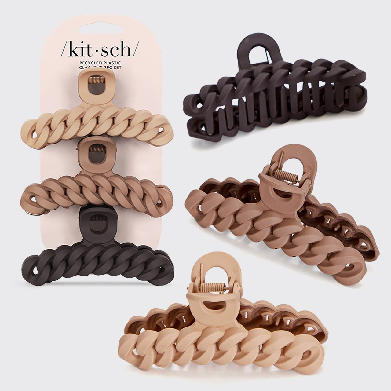 KITSCH - Eco-Friendly Chain Claw Clip 3pc Set - Neutral