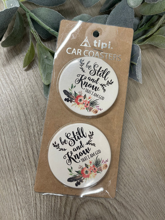 2 PC Be Still And Know That I Am God Inspirational Car Coaster Set