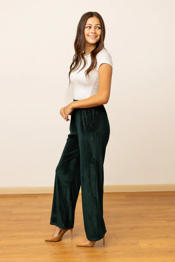 The Forest Green Velvet Straight Leg Pants