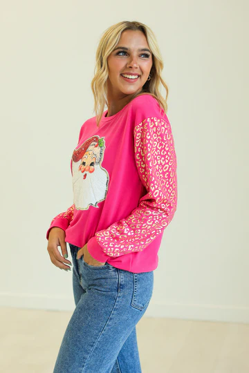 The Sequin Santa on Hot Pink Sweatshirt