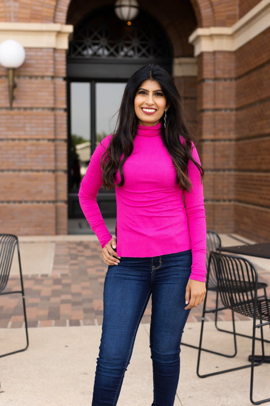 FINAL SALE - The Georgina Fitted Turtleneck - Hot Pink