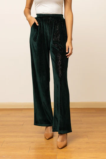 The Forest Green Velvet Straight Leg Pants