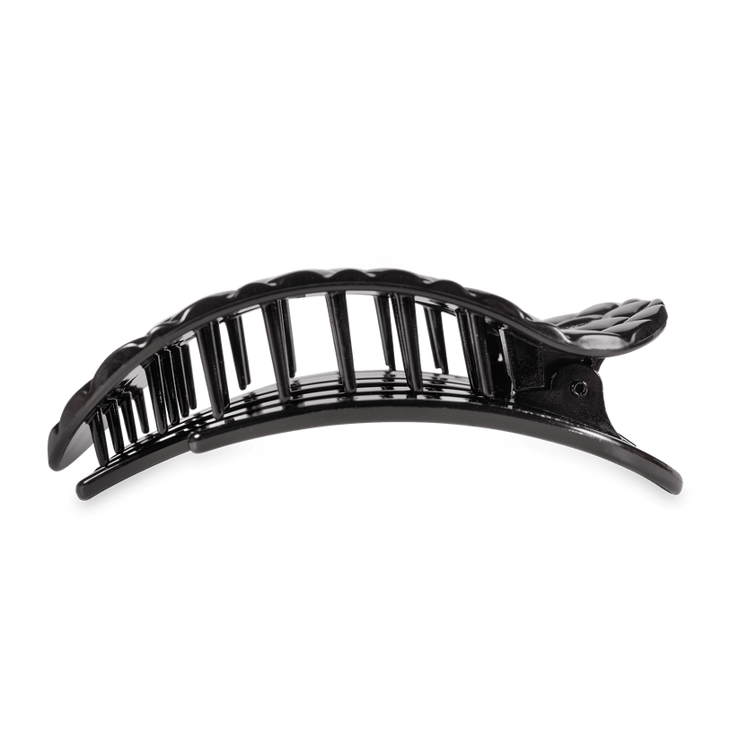 TELETIES - Large Flat Round Hair Clip - Jet Black Quilted