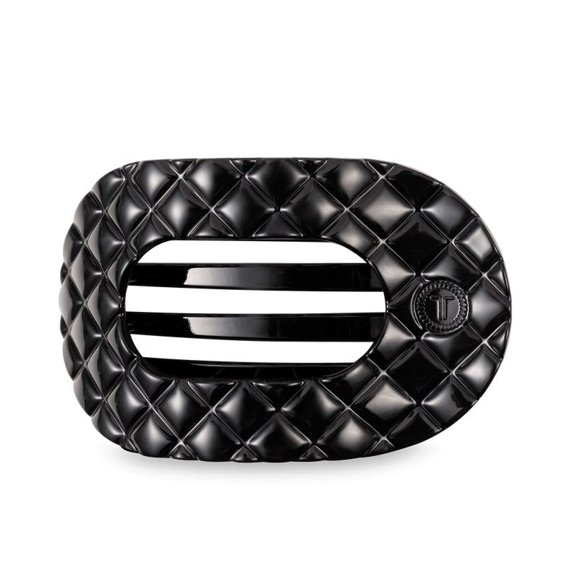 TELETIES - Large Flat Round Hair Clip - Jet Black Quilted