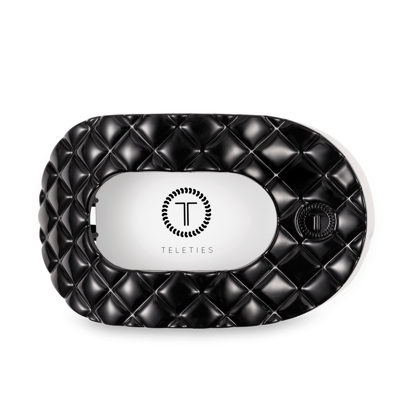 TELETIES - Large Flat Round Hair Clip - Jet Black Quilted