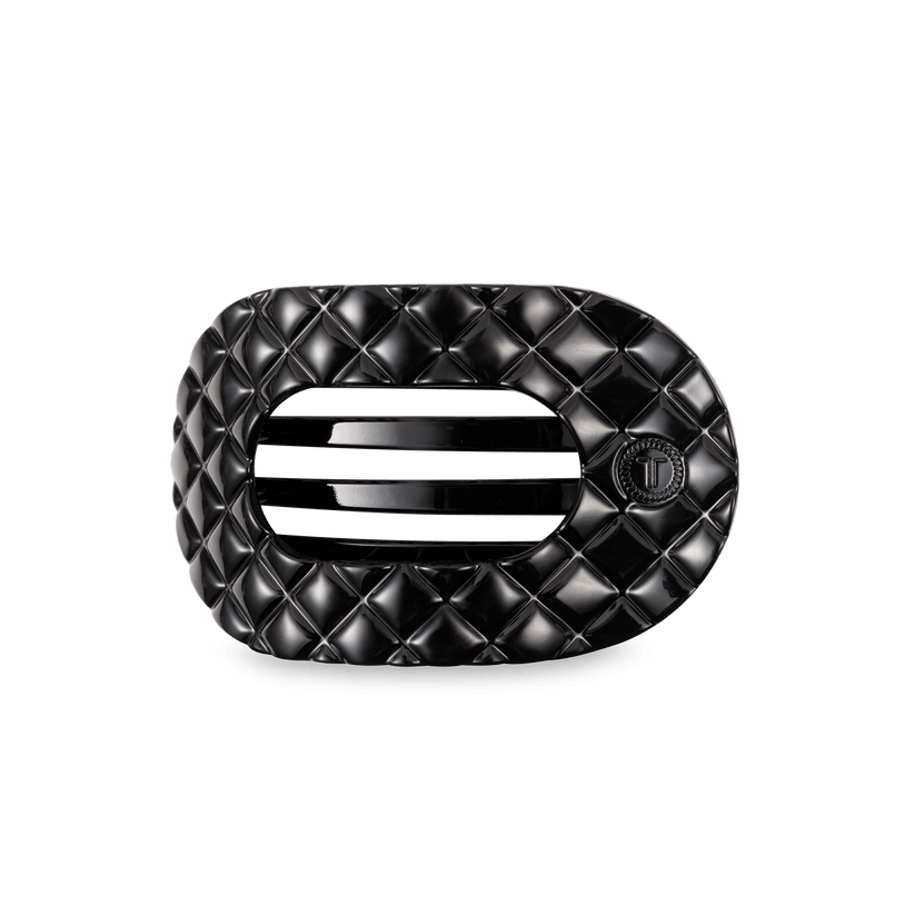 TELETIES - Medium Flat Round Hair Clip - Jet Black Quilted