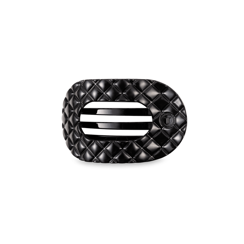 TELETIES - Small Flat Round Clip - Jet Black Quilted