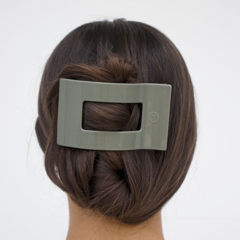 TELETIES - Large Flat Rectangle Hair Clip - Sage It Ain't So