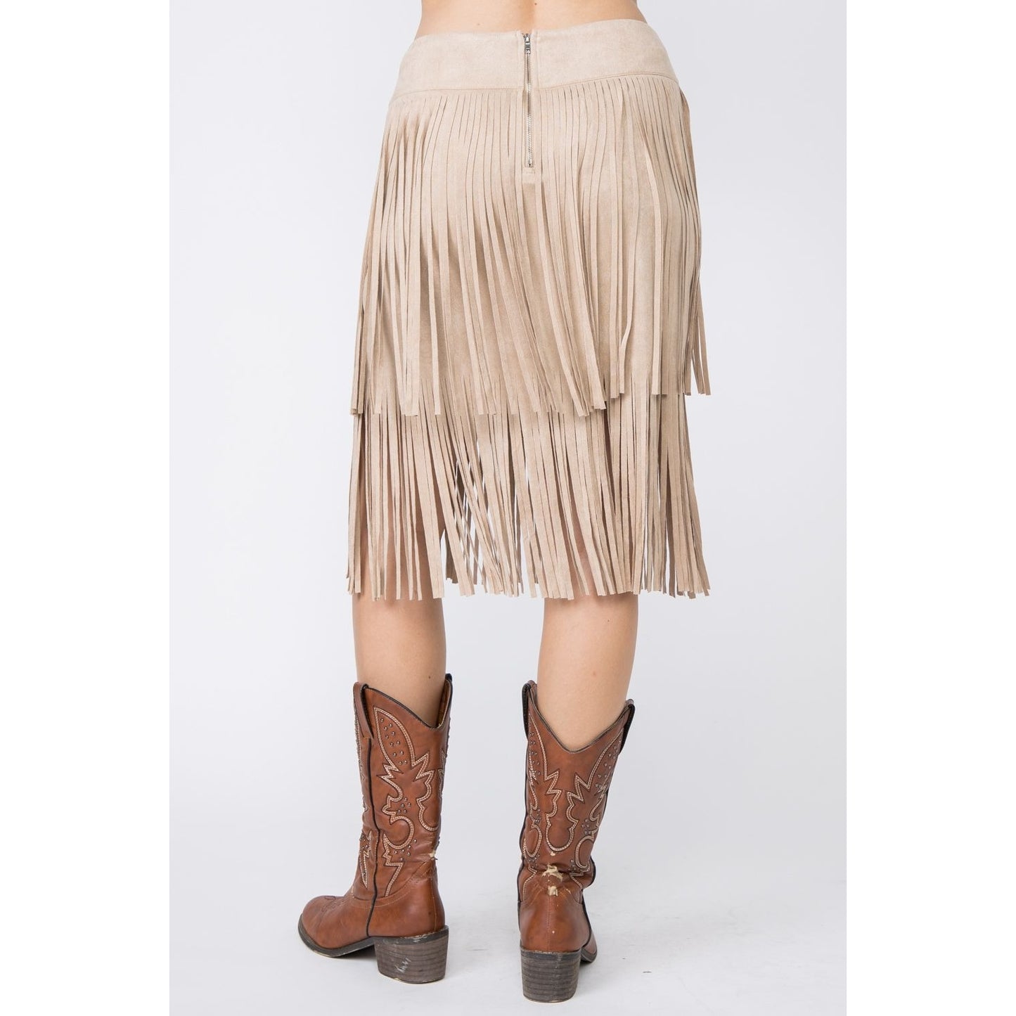 FINAL SALE - The Nashville Nights Taupe Suede Fringe Skirt