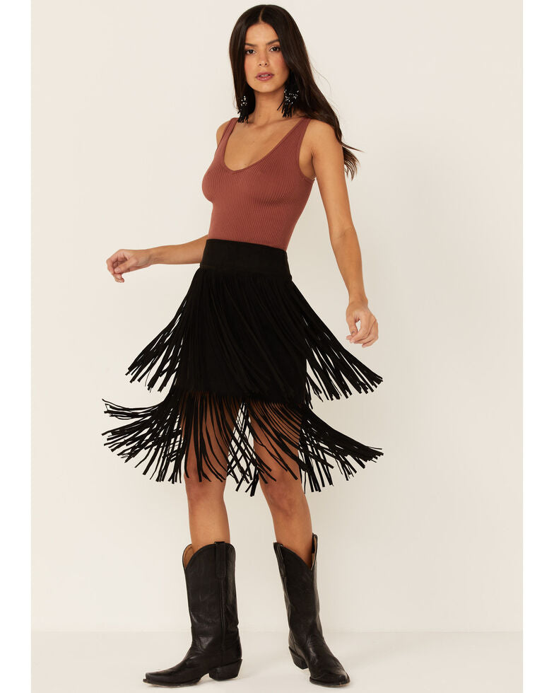FINAL SALE - The Nashville Nights Faux Suede Fringe Skirt