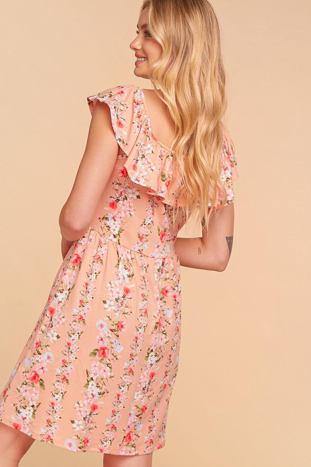FINAL SALE - The Daphne Peach Floral Ruffled Swing Dress