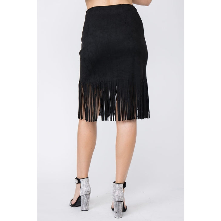 FINAL SALE - Honky Tonk Angel Black Suede Fringe Skirt