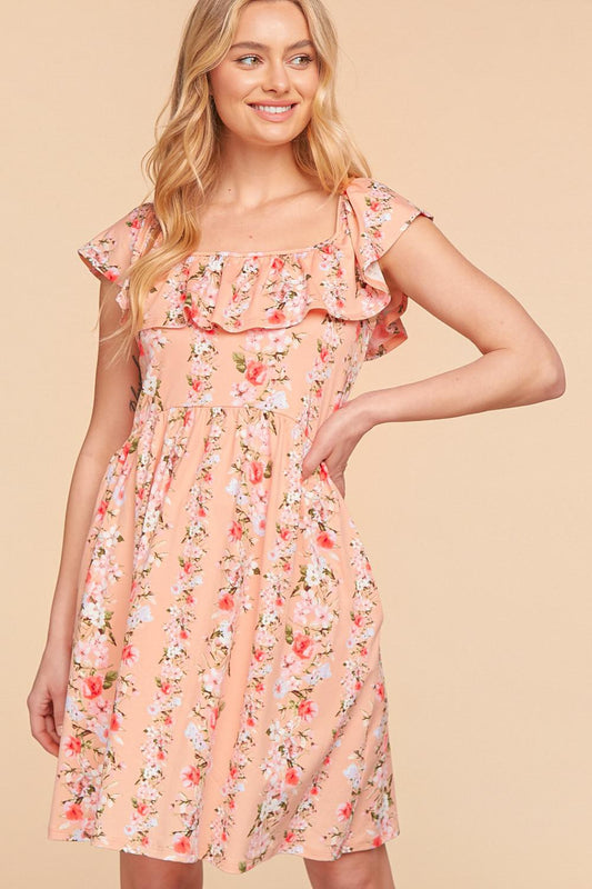FINAL SALE - The Daphne Peach Floral Ruffled Swing Dress
