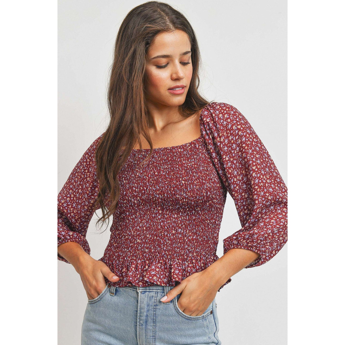 The Cianna Smocked Floral Print Top