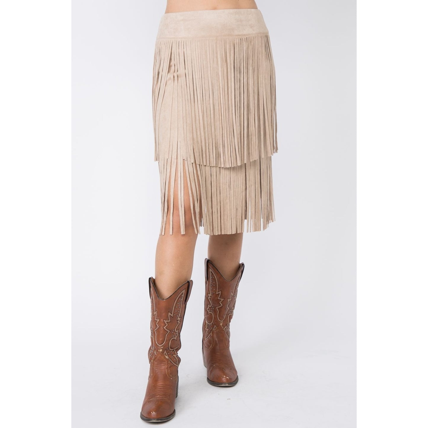 FINAL SALE - The Nashville Nights Taupe Suede Fringe Skirt