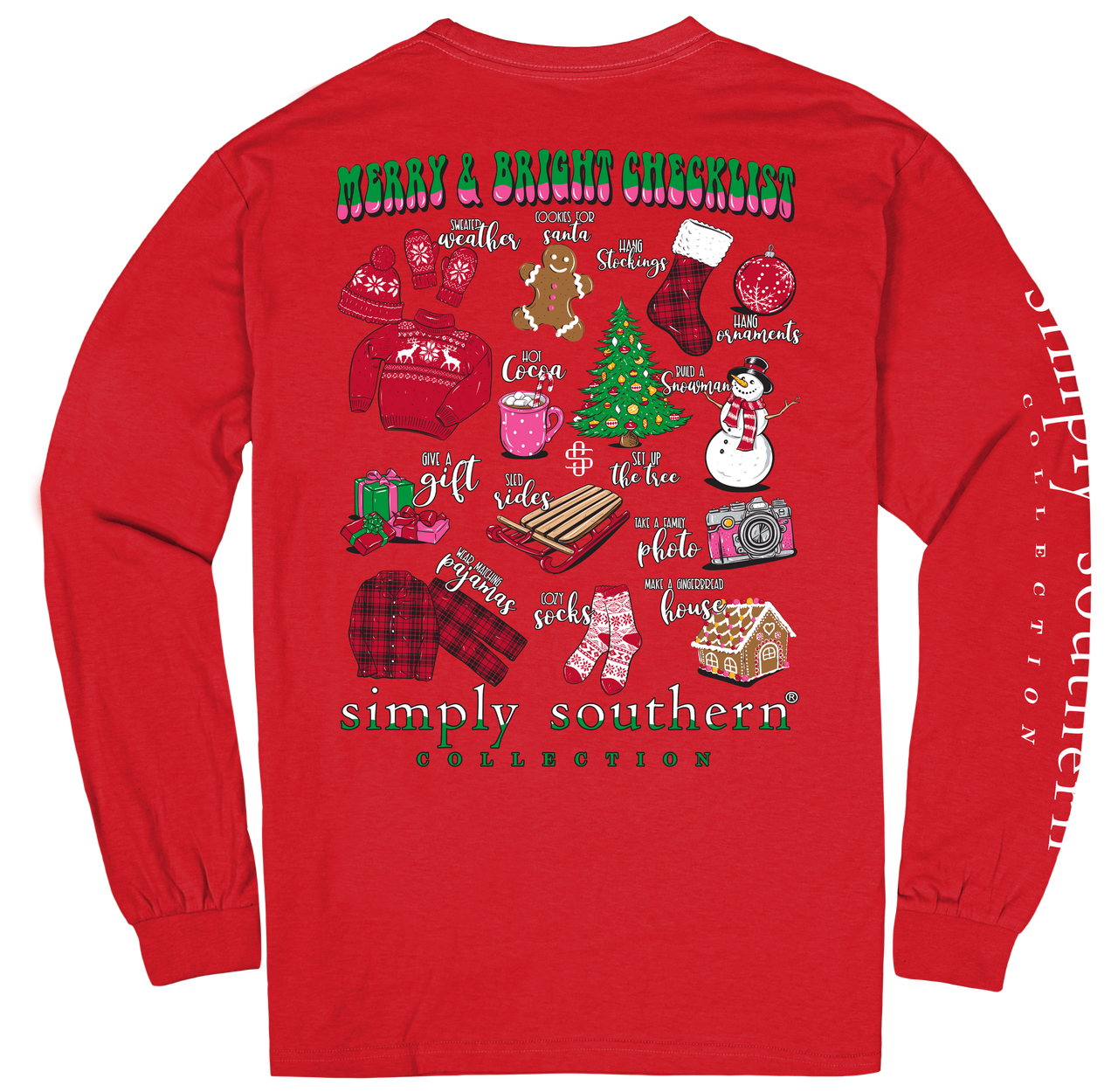 FINAL SALE - YOUTH - Simply Southern - Merry & Bright Checklist Long Sleeve Tee