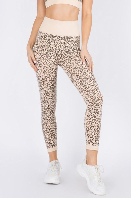 FINAL SALE - High Rise Cheetah Seamless Active Workout Leggings - Beige