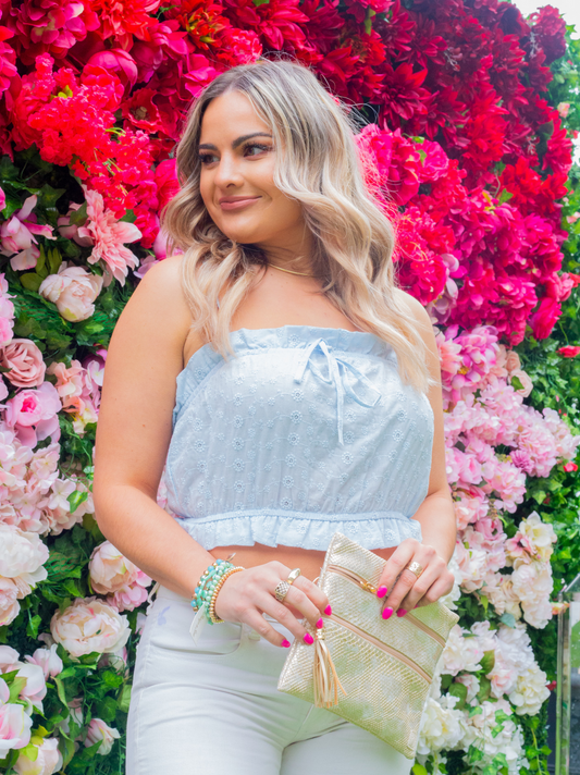 FINAL SALE - Brunch Babe Crop Top - Blue