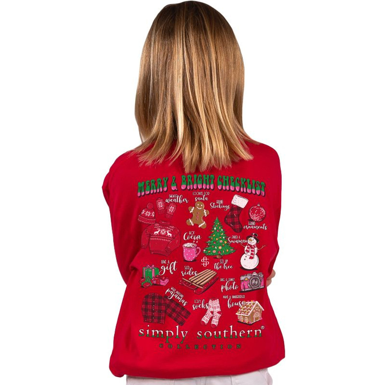 FINAL SALE - YOUTH - Simply Southern - Merry & Bright Checklist Long Sleeve Tee
