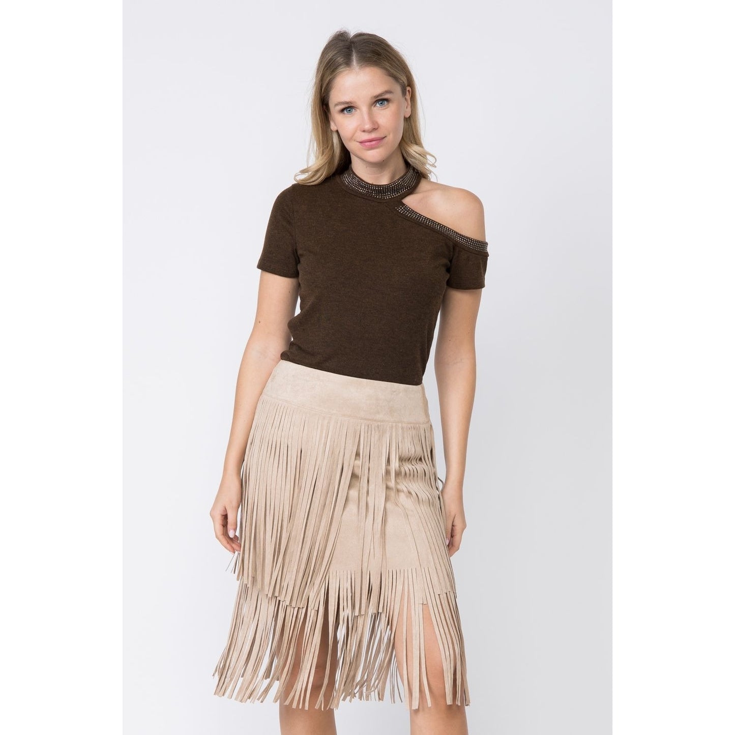 FINAL SALE - The Nashville Nights Taupe Suede Fringe Skirt