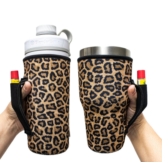 Leopard 30-40oz Tumbler Holder with Black Pocket Handle