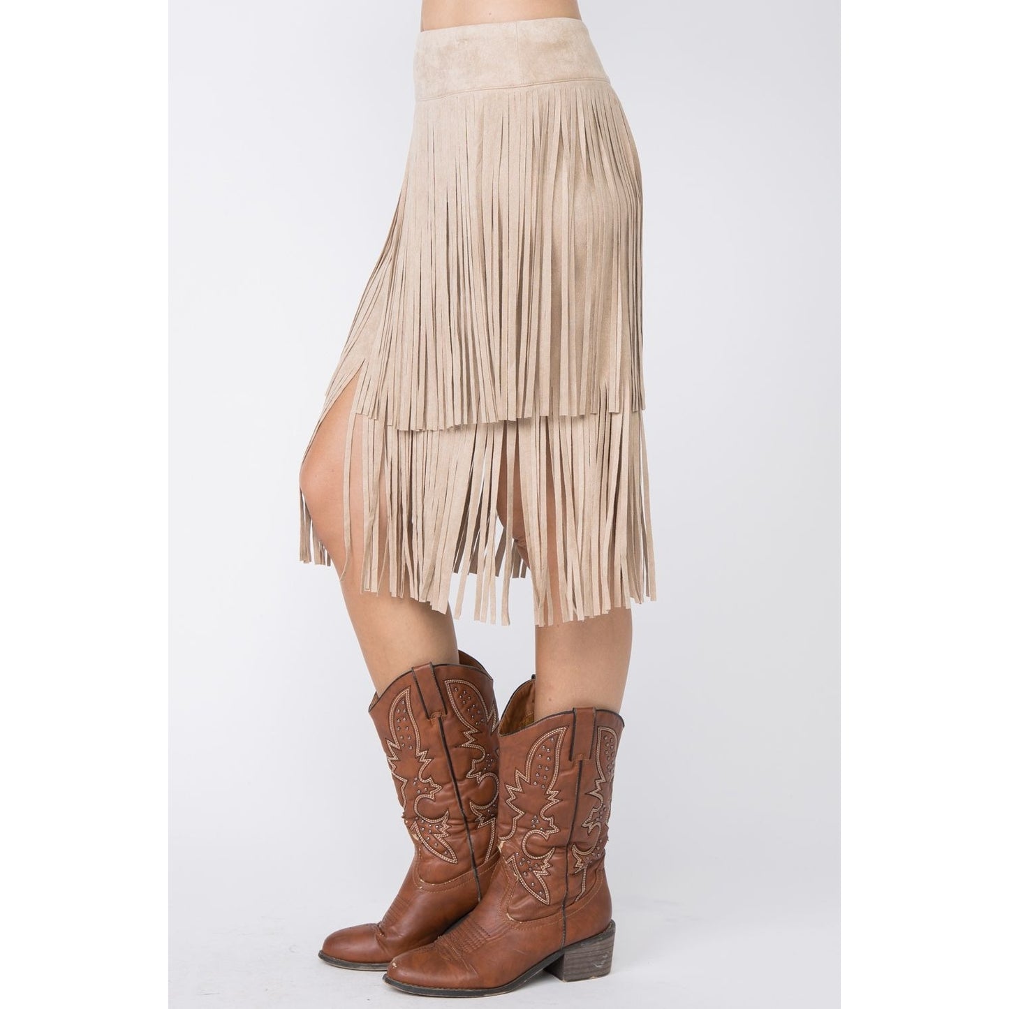 FINAL SALE - The Nashville Nights Taupe Suede Fringe Skirt