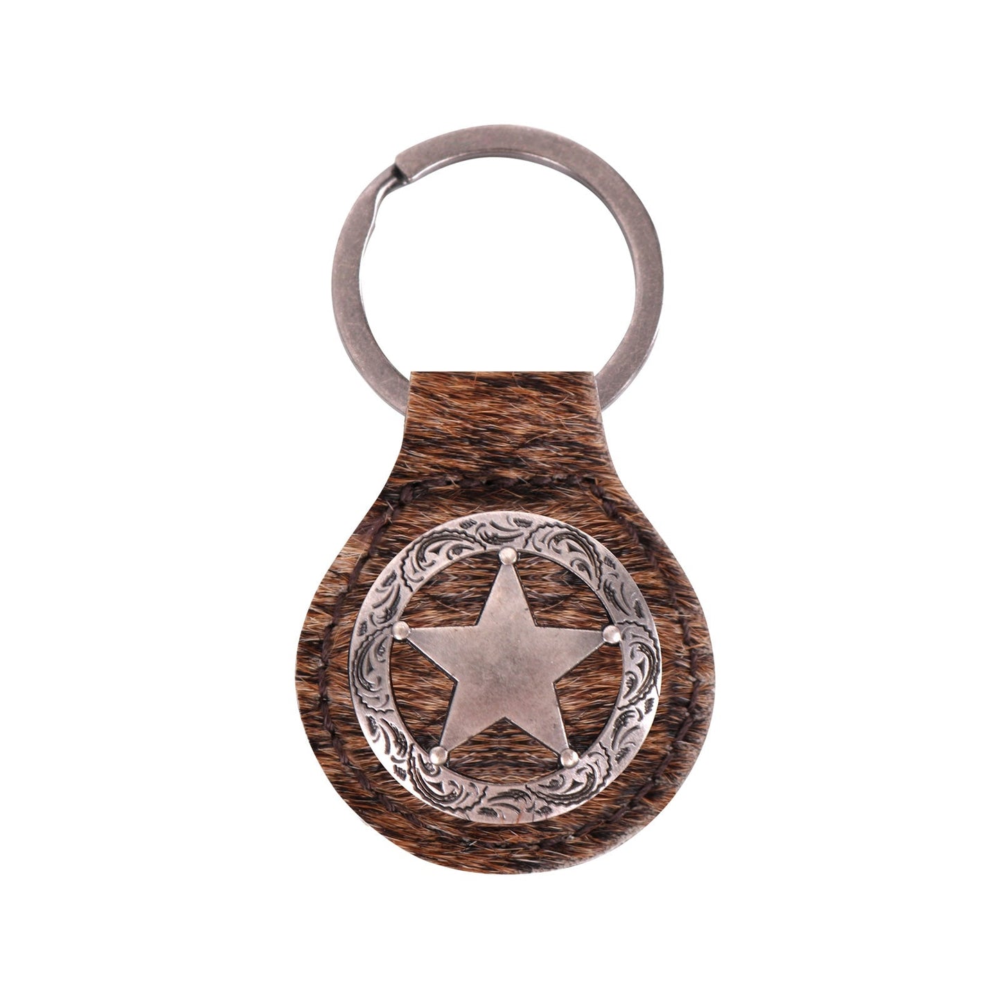 Montana West Real Leather Hair-On Cowhide Texas Lonestar Concho Key Fob/Chain