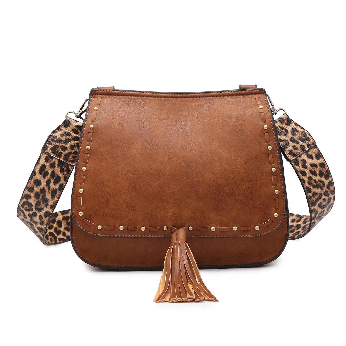 The Brinley Studded Crossbody Bag - Brown