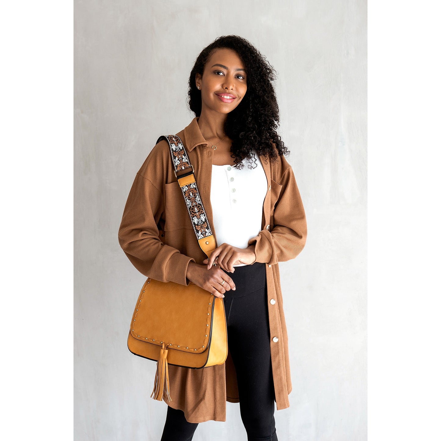 The Brinley Studded Crossbody Bag - Brown