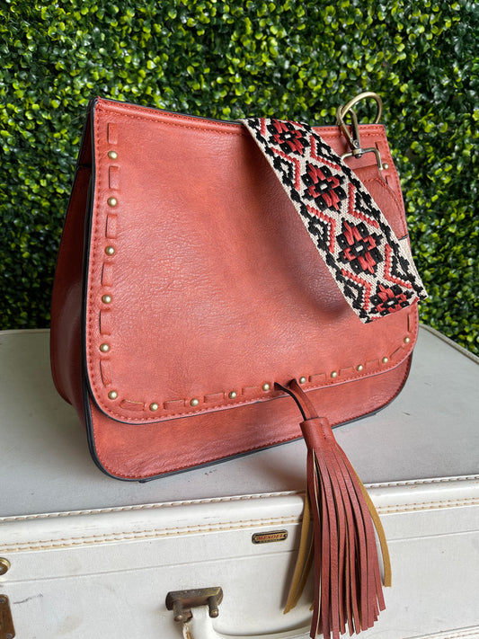 The Brinley Studded Crossbody Bag - Rust